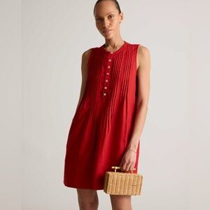 Quince 100% European Linen Sleeveless Swing Dress in Chile Red